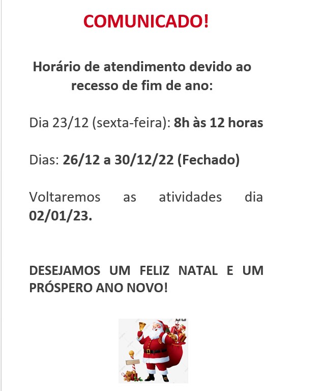 COMUNICADO - HORÁRIO DE ATENDIMENTO FINAL DO ANO